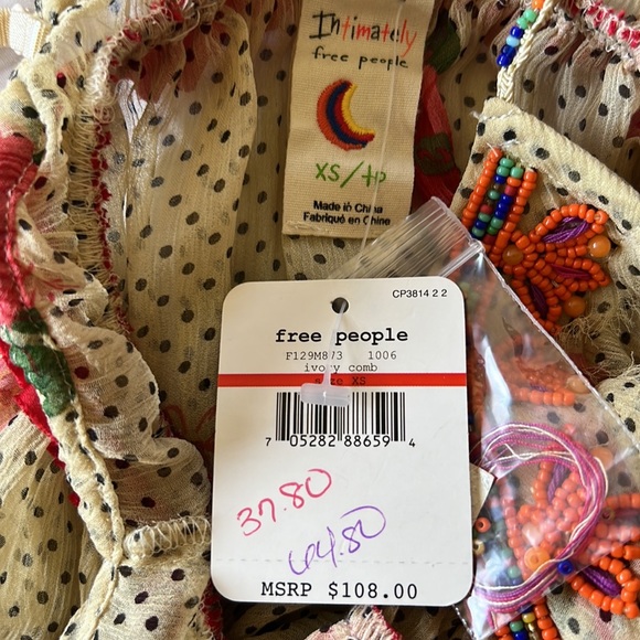 Free People Intimates Ivory Combo Slip Dress 100% Silk - NWT - Picture 4 of 4